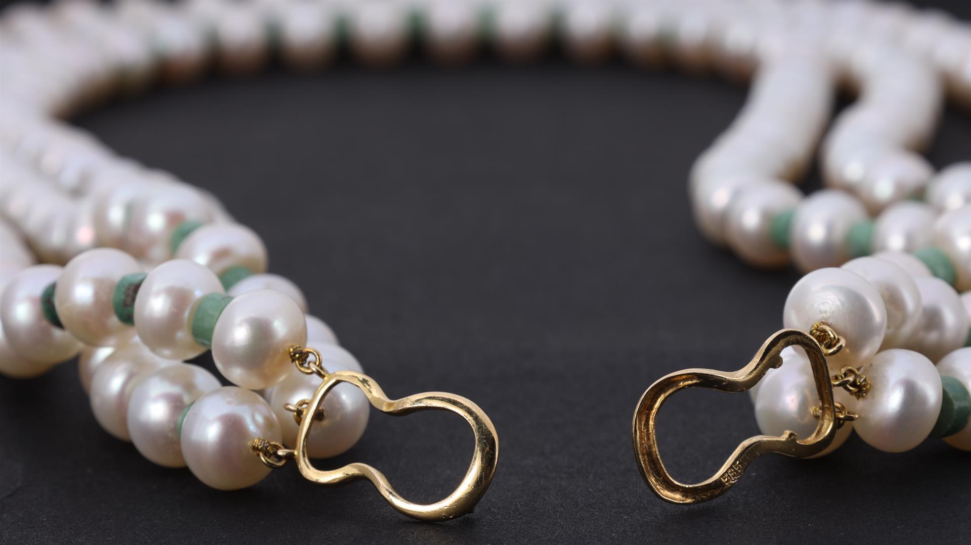 Three-Strand Pearl & Antique Peruvian Bead Necklace