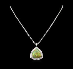 14KT White Gold 25.72 ctw Opal and Diamond Pendant with Chain