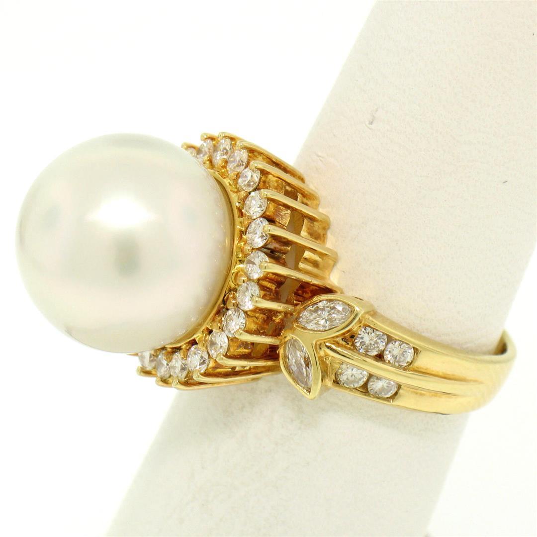 18K Yellow Gold LARGE 13.3mm South Sea Pearl Ring w/ Marquise & Round Diamonds