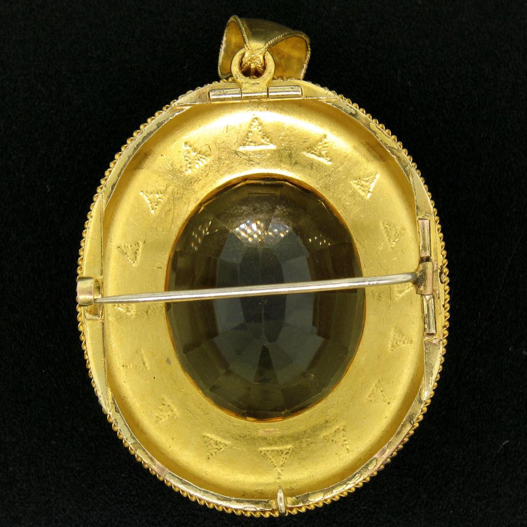 Antique Etruscan 14k Yellow Gold 49 ctw Natural Citrine & Pearl Brooch Pin Penda
