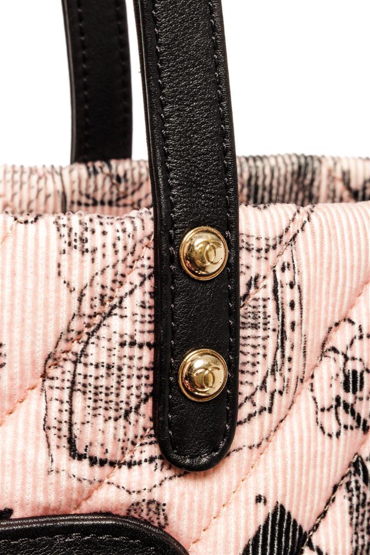 Chanel Light Pink Printed Corduroy with Silk Scarf Tote Bag