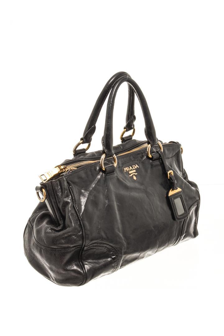 Prada Black Shine Leather 2Way Satchel Bag