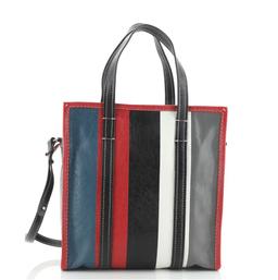 Balenciaga Bazar Convertible Tote Striped Leather Small Blue, Multicolor, Red, W