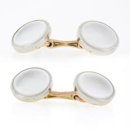 Men's Antique 14k Rosy Yellow Gold & Platinum Mother of Pearl Round Cuff Links
