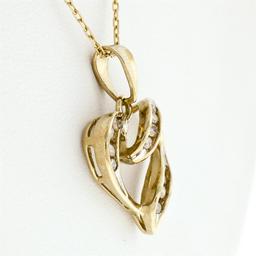 10k Yellow Gold 0.26 ctw Channel Set Round Diamond Open Heart Pendant Necklace