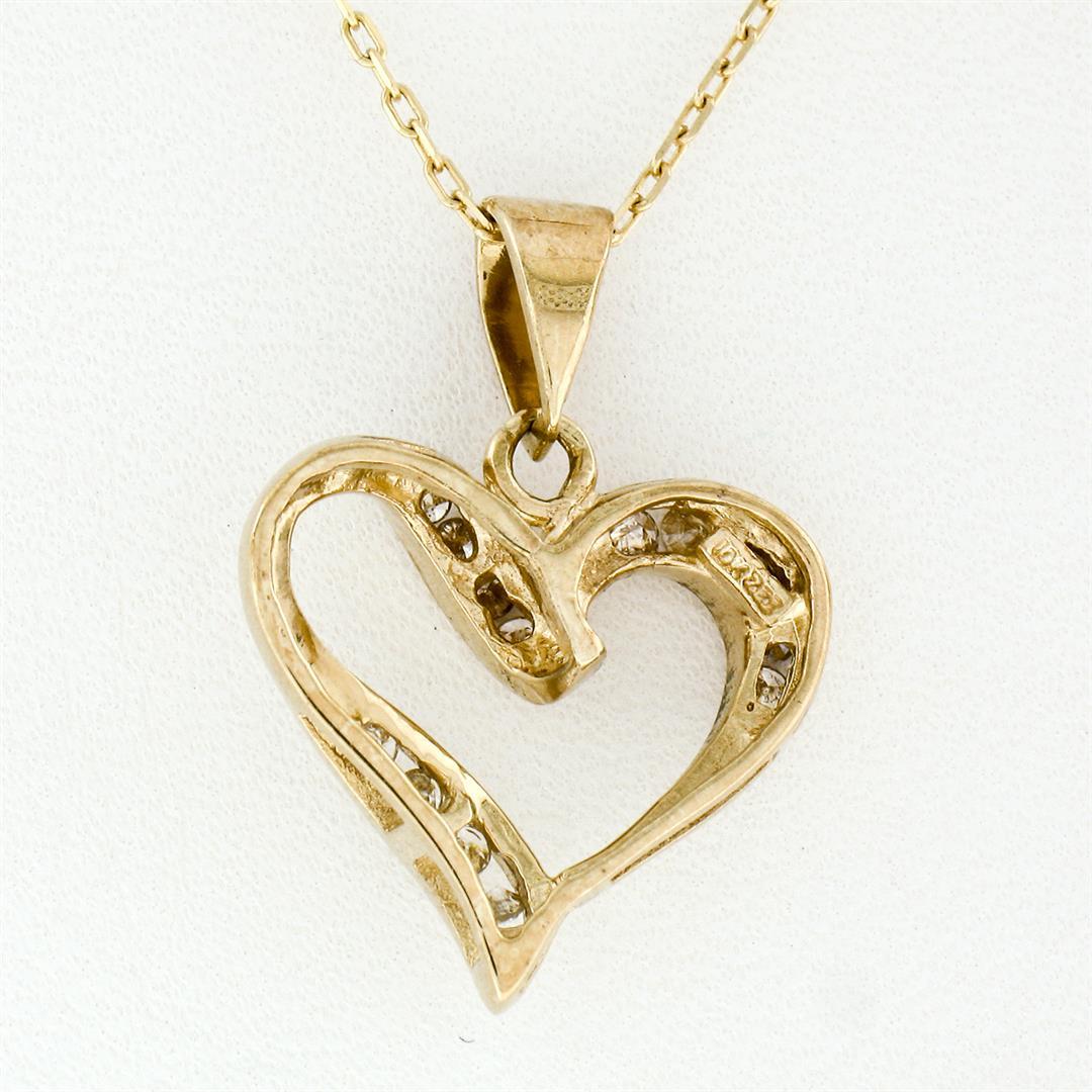 10k Yellow Gold 0.26 ctw Channel Set Round Diamond Open Heart Pendant Necklace