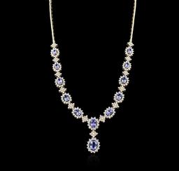 14KT Yellow Gold 10.54 ctw Tanzanite and Diamond Necklace