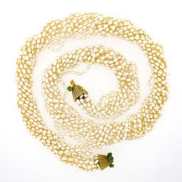 Vintage 11 Strand 31" Freshwater Pearl Necklace w/ 14k Gold Jade Handmade Clasp