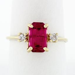 Vintage 14k Gold 2.20 ctw Emerald Pink Tourmaline Ring w/ Round Diamond Accents