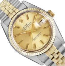 Rolex Mens Two Tone 36MM Champagne Index Datejust With Rolex Box