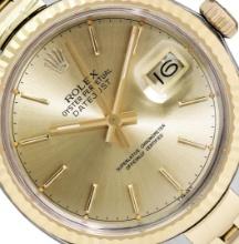 Rolex Mens Two Tone Champagne Index Yellow Gold Fluted Bezel Datejust With Rolex