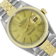Rolex Mens Two Tone Gold And Steel Champagne Index Datejust Wristwatch 36MM
