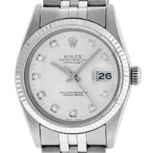 Rolex Mens Stainless Steel Silver Diamond Dial 36MM Datejust Wristwatch