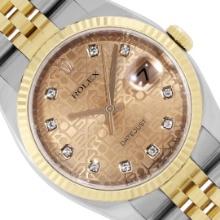 Rolex Mens Two Tone Sapphire Quickset Champagne Jubilee Diamond Dial Datejust Wi