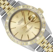 Rolex Mens 36MM Two Tone Gold And Steel Champagne Index Dial Diamond Pyramid Dat