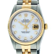 Rolex Mens Two Tone Yellow Gold And Stainless Steel White Diamond 36MM Datejust