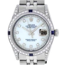 Rolex Mens Stainless Steel White Diamond Lugs And Sapphire Datejust 36MM