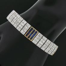 Antique French 18K Gold Plat 17.85 ctw Diamond & Sapphire Wide Statement Bracele