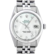 Rolex Stainless Steel 36MM White Diamond Datejust Wristwatch