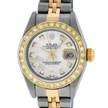 Rolex Ladies Quickset Two Tone White Diamond Datejust Wristwatch 26MM