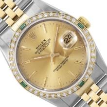 Rolex 36MM Two Tone 18K Yellow Gold And Stainless Steel Diamond And Emerald Date