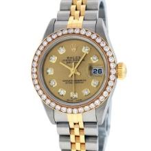 Rolex Ladies Quickset Two Tone Champagne 1 ctw Diamond Datejust Wristwatch 26MM