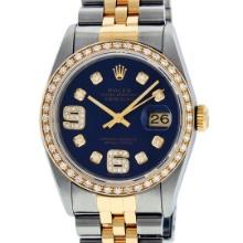 Rolex Mens Two Tone 18K Yellow Gold And Stainless Steel Blue Arabic Diamond 36MM