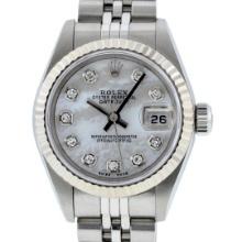Rolex Ladies Quickset Stainless Steel White Diamond Datejust Wristwatch 26MM