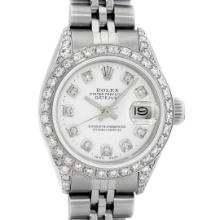 Rolex Ladies Quickset Stainless Steel White Diamond Lugs And Datejust Wristwatch