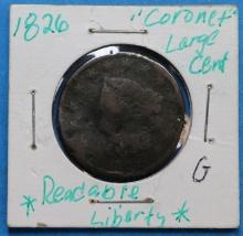 1826 "Coronet" Large One Cent Coin