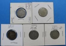 Lot of 5 Liberty Head Nickels 5C Five Cents
