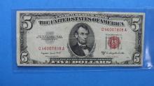 1953 B United States Note Five Dollar Bill $5 Red Label