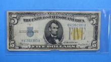 1934 A Silver Certificate Five Dollar Bill $5 Yellow Label