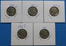 Indian Head 5C Buffalo Nickel Lot - 5 Coins total