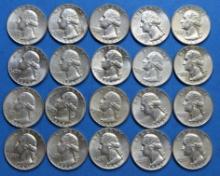 Lot of 20 1964 Washington Quarters 90% Silver Coins - $5 Face Value