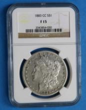 NGC F 15 1883 CC CARSON CITY MORGAN SILVER DOLLAR