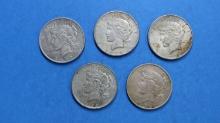 Lot of 5 1922-1923 Silver Peace Dollars