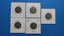 Lot of 5 Liberty Head Nickels - Various Years