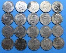 Lot of 20 Eisenhower "Ike" $1 One Dollar Coins 1972