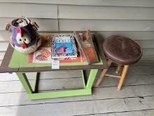 small child’s table and stool and miscellaneous