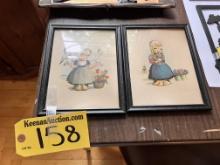 LOT: PAIR OF VINTAGE 1970'S JAN DAVIES DUTCH GIRL FRAMED PRINTS