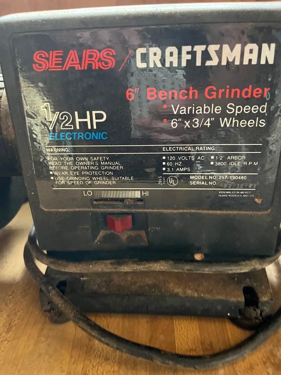 Sears Craftsman Six- Inch Bench Grinder with Variable Speeds