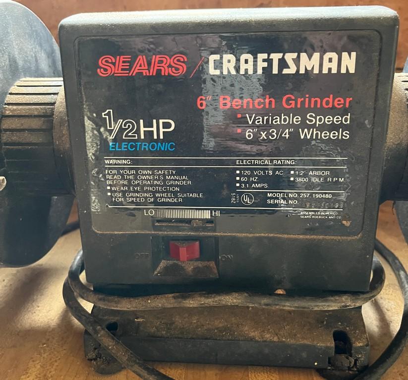 Sears Craftsman Six- Inch Bench Grinder with Variable Speeds