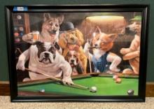 Color Poster In Frame Of Dogs Playing Pool