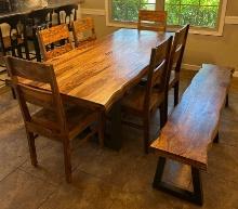 Custom Made Live Edge Dinning Table, Chairs & Bench
