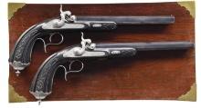 LEPAGE CASED PAIR OF PERCUSSION TARGET PISTOLS.