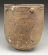 LARGE INCISED DECORATED MISSISSIPPIAN INDIAN POT.