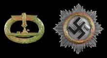 WWII STYLE GERMAN CROSS IN GOLD & SUBMARINE BADGE