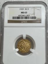 1929 Gold Quarter Eagle $2.5 Indian Head MS 63 NGC