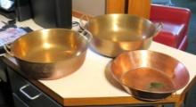 (2) Double Handle Brass Vessels & (1) Copper Vessel